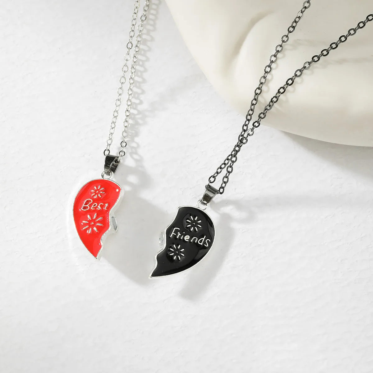 CHILDREN - Set of 2 Chains Friendship Necklaces Cat Unicorn & Heart - BFF Best Friends Forever - Fantasy - Rainbow Resin Pendant