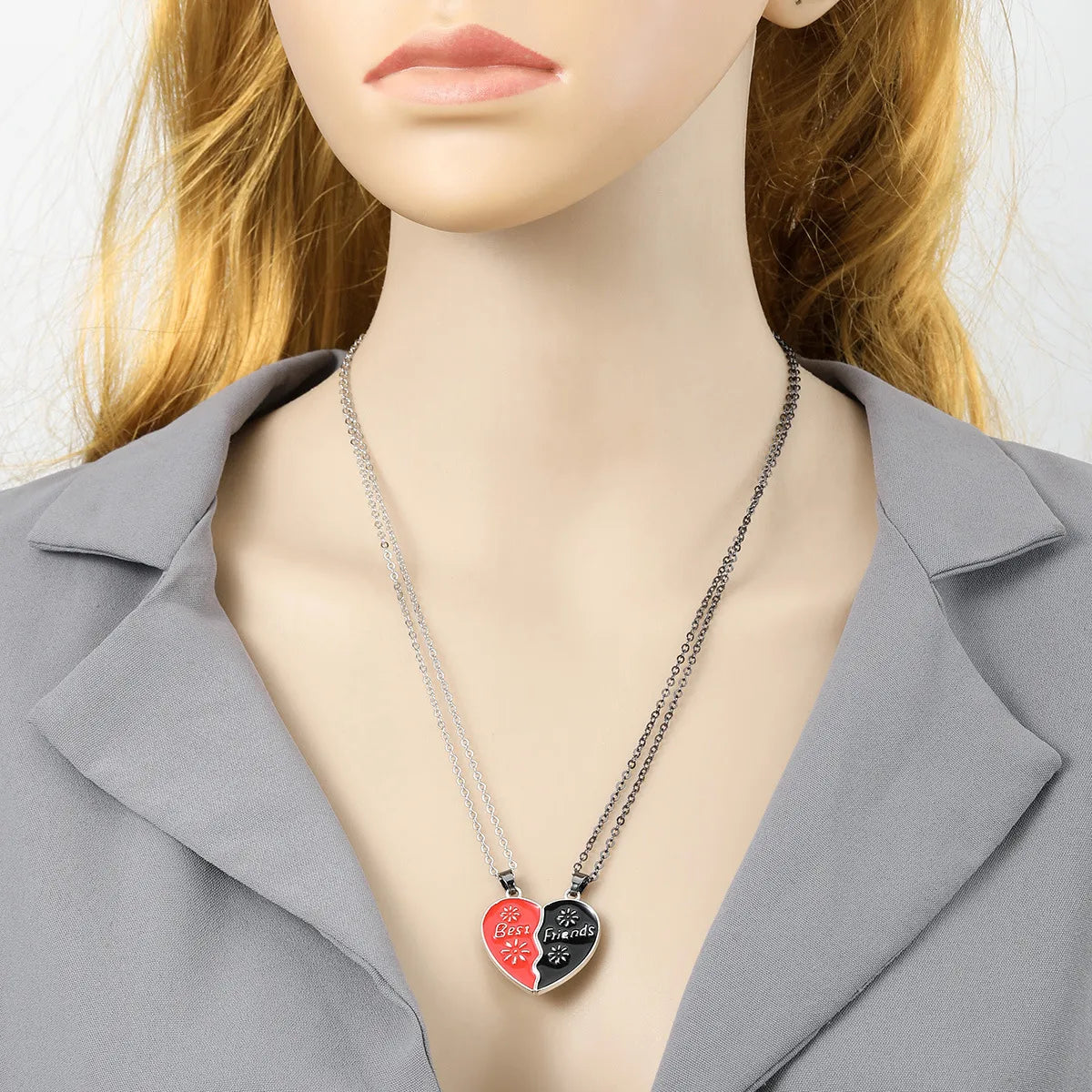 CHILDREN - Set of 2 Chains Friendship Necklaces Cat Unicorn & Heart - BFF Best Friends Forever - Fantasy - Rainbow Resin Pendant