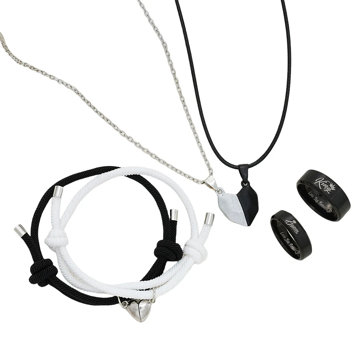 Parure 3 pièces À Partager - Colliers Bracelets Bagues - Coeur Aimanté - Amoureux - Couple BFF Saint Valentin - King Queen