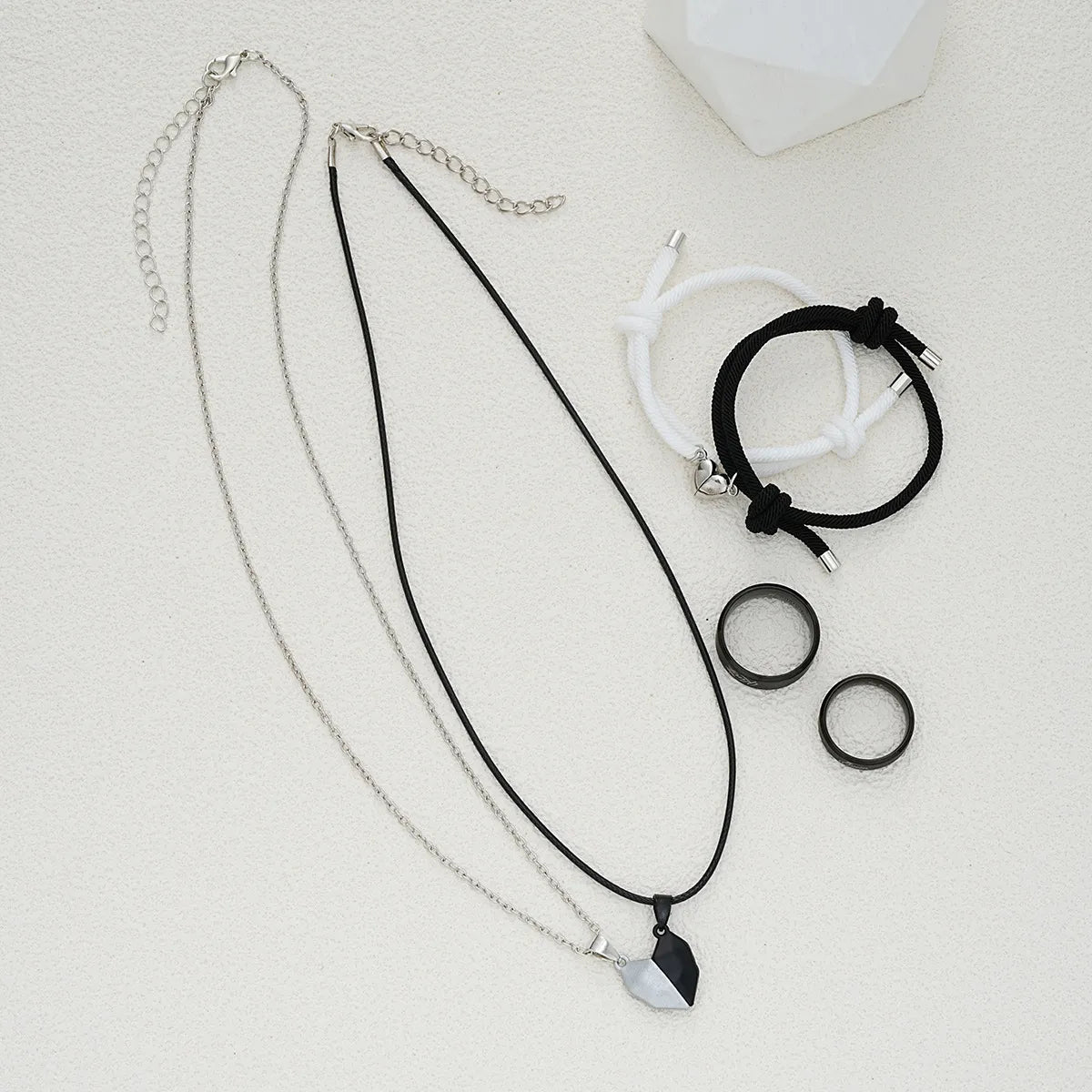 Parure 3 pièces À Partager - Colliers Bracelets Bagues - Coeur Aimanté - Amoureux - Couple BFF Saint Valentin - King Queen