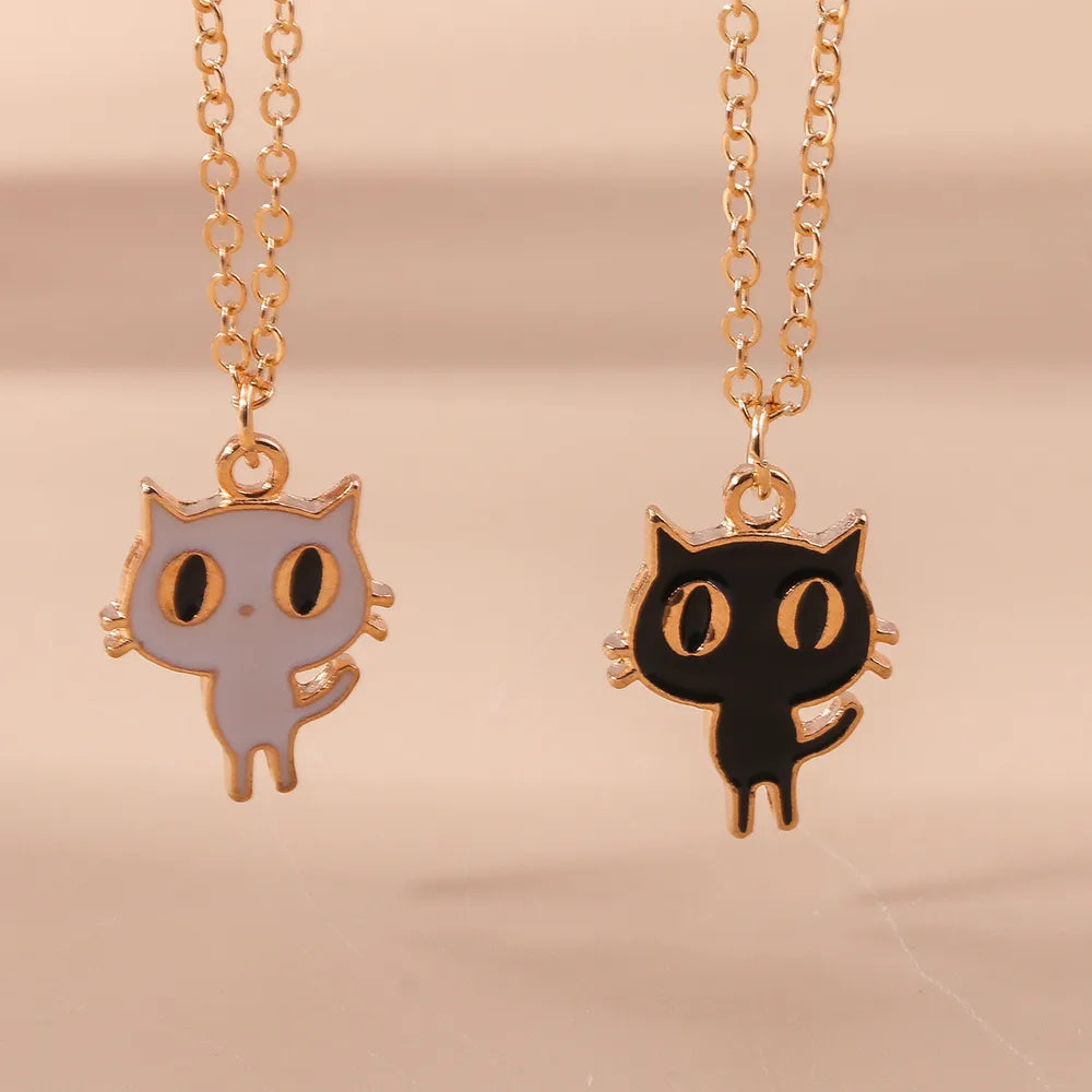 CHILDREN - Set of 2 Chains Friendship Necklaces Cat Unicorn & Heart - BFF Best Friends Forever - Fantasy - Rainbow Resin Pendant