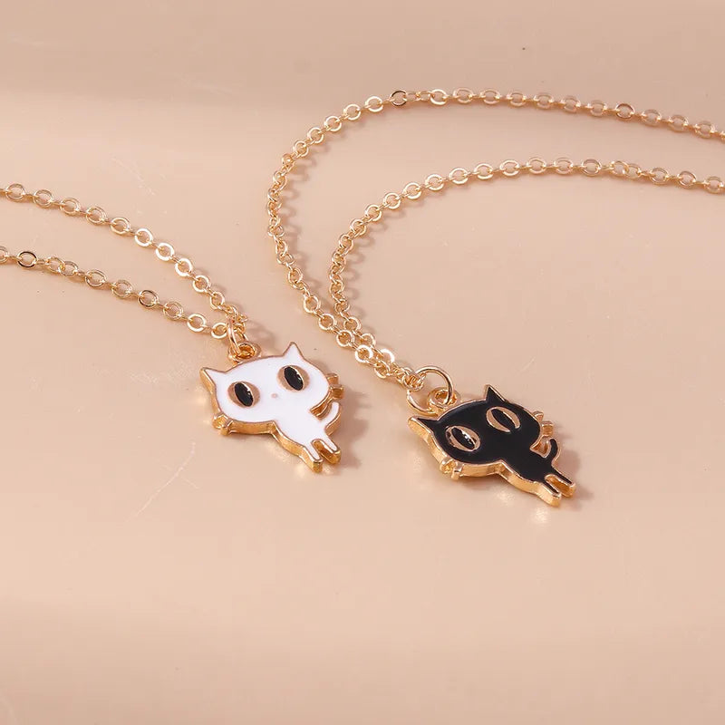 CHILDREN - Set of 2 Chains Friendship Necklaces Cat Unicorn & Heart - BFF Best Friends Forever - Fantasy - Rainbow Resin Pendant