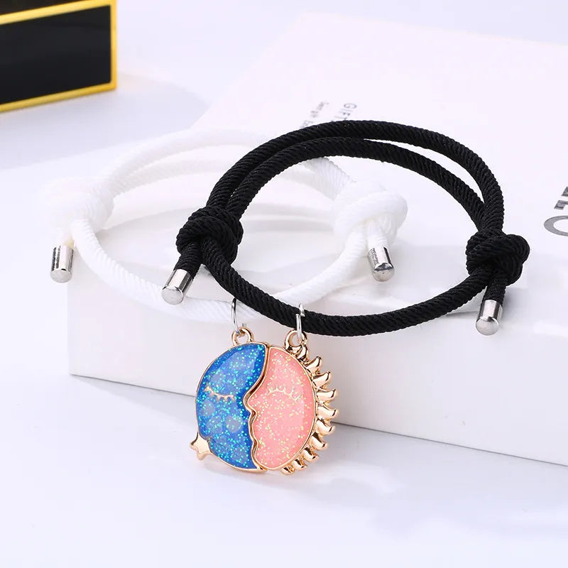 Lot de 2 Bracelets D'amitié Cordon Réglable - Lune Soleil qui s'embrasse - BFF - Best Friends Forever - Pendentif Aimanté - Amoureux Couple Amitié