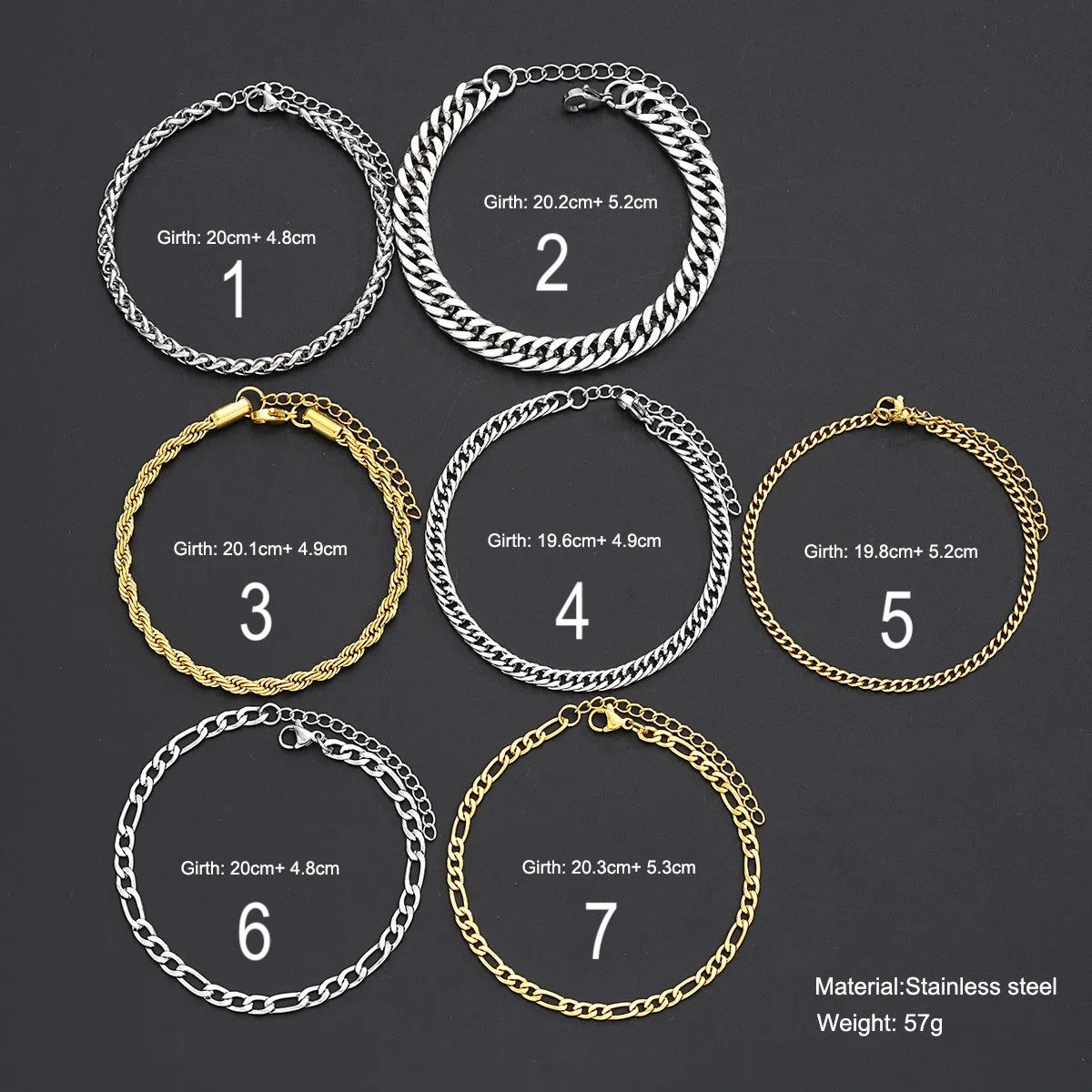 Bracelets Adultes Gourmette Homme - Maillons - Acier Inoxydable Doré Argenté