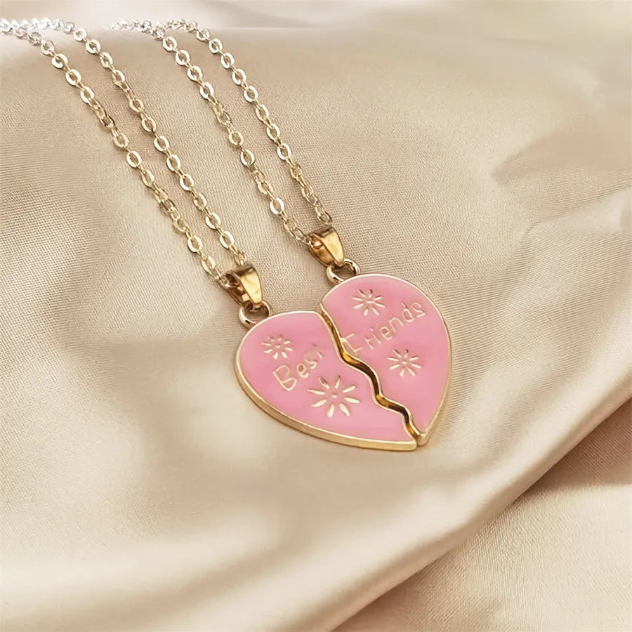CHILDREN - Set of 2 Chains Friendship Necklaces Cat Unicorn & Heart - BFF Best Friends Forever - Fantasy - Rainbow Resin Pendant