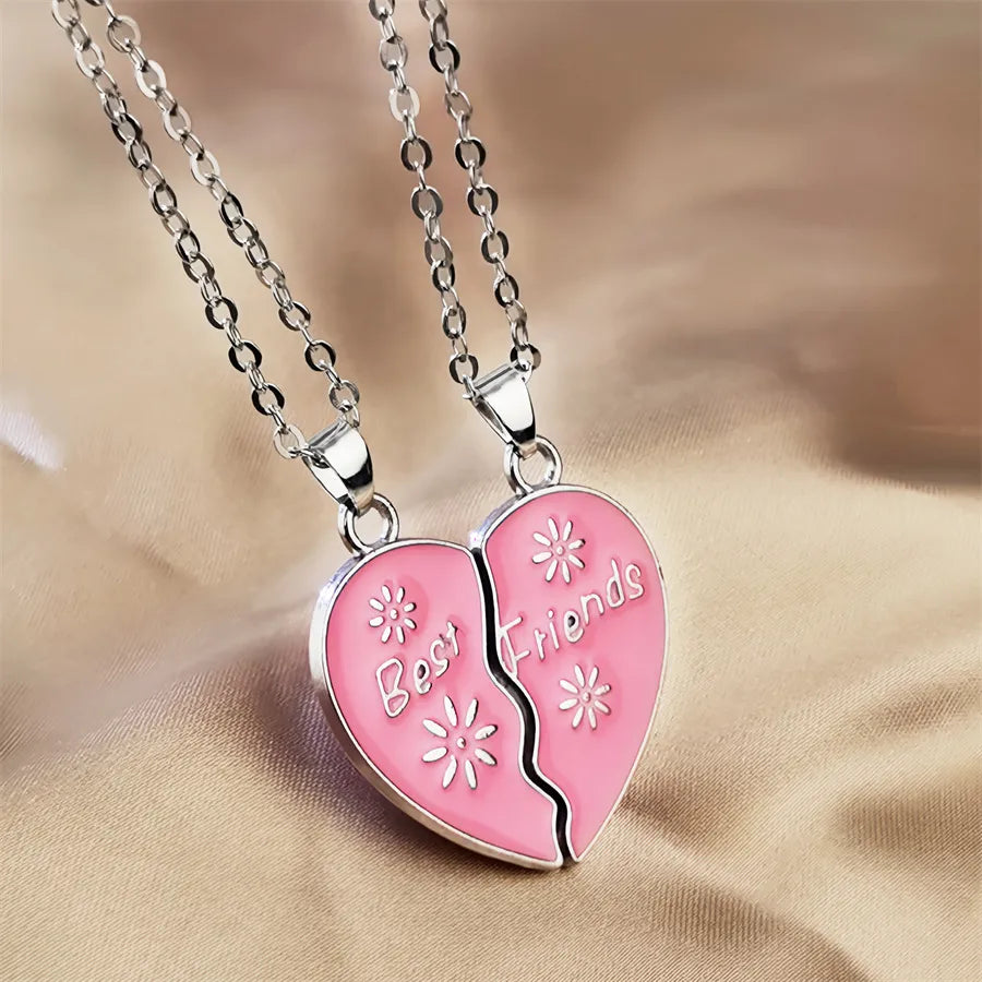 CHILDREN - Set of 2 Chains Friendship Necklaces Cat Unicorn & Heart - BFF Best Friends Forever - Fantasy - Rainbow Resin Pendant