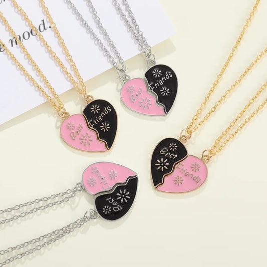 Lot de 2 Colliers D'amitié - Coeur - BFF - Best Friends Forever - Fleurs Papillon - Fantaisie - A partager