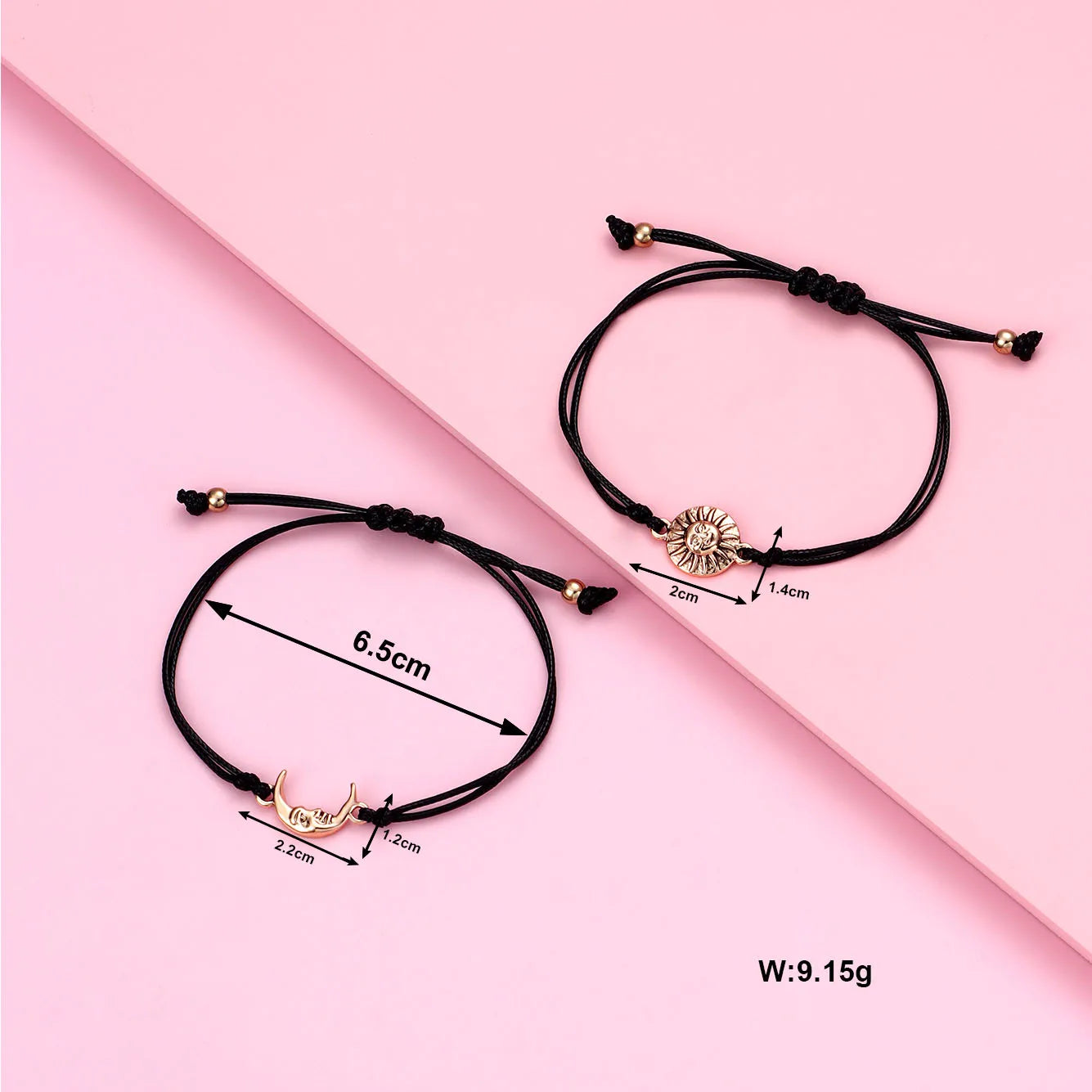 Set of 2 Adjustable Cord Bracelets Best Friends Ying Yang - BFF Best Friends - Fantasy - Magnetic Pendant - Lovers - Couple