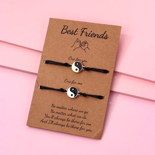 Lot de 2 Bracelets D'amitié Cordon Réglable avec Carte - Ying Yang - BFF - Best Friends Forever - Amoureux Couple Amitié