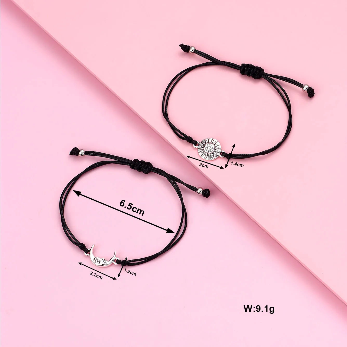 Set of 2 Adjustable Cord Bracelets Best Friends Ying Yang - BFF Best Friends - Fantasy - Magnetic Pendant - Lovers - Couple