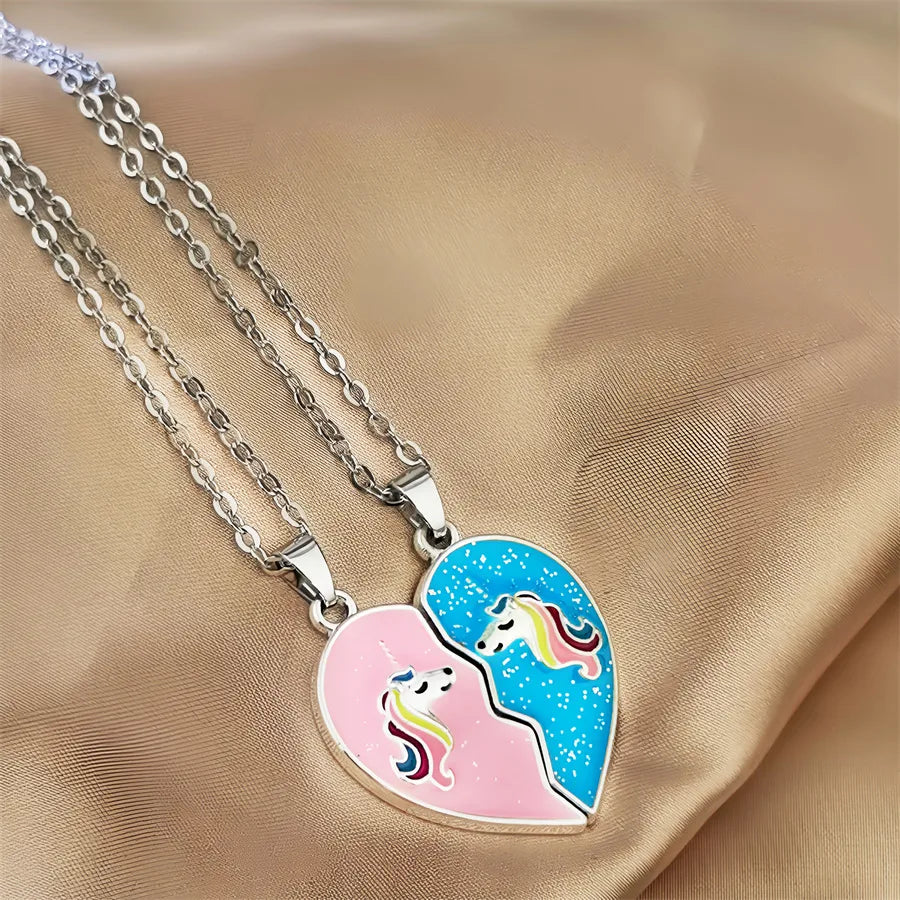 KINDER – Set aus 2 Herz-Freundschaftsketten – BFF Best Friends Forever – Ausgefallenes Herz mit Flügeln – Magnetanhänger