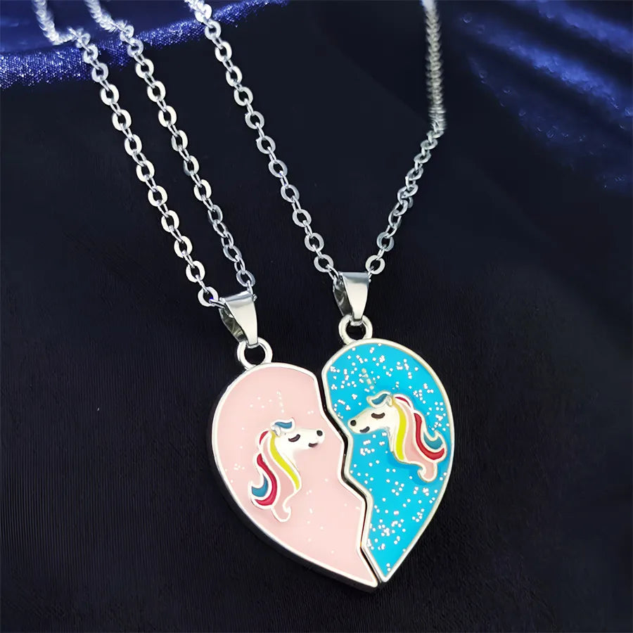 KINDER – Set aus 2 Herz-Freundschaftsketten – BFF Best Friends Forever – Ausgefallenes Herz mit Flügeln – Magnetanhänger