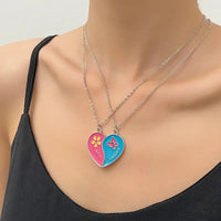 CHILDREN - Set of 2 Chains Friendship Necklaces Cat Unicorn & Heart - BFF Best Friends Forever - Fantasy - Rainbow Resin Pendant
