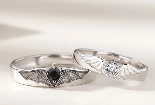 Lot de 2 Anneaux Réglable pour Adultes - Bagues - Ange & Démon - BFF - Best Friends Forever - Couple Amoureux Amitié