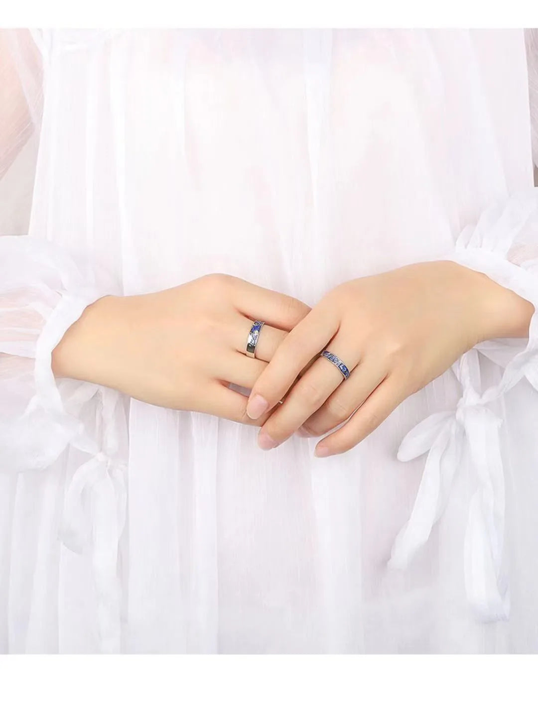 Lot de 2 Anneaux Réglable pour Adultes - Bagues - Ciel Etoilé Van Gogh - Couple Amoureux Amitié Argent Sterling 925