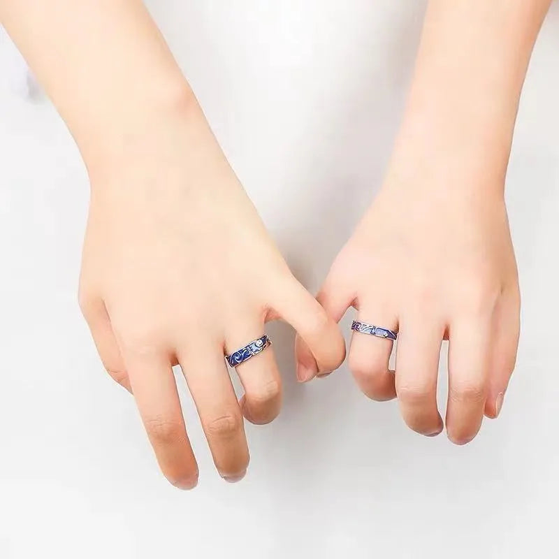Lot de 2 Anneaux Réglable pour Adultes - Bagues - Ciel Etoilé Van Gogh - Couple Amoureux Amitié Argent Sterling 925