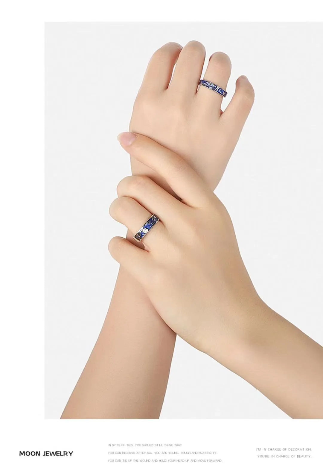 Lot de 2 Anneaux Réglable pour Adultes - Bagues - Ciel Etoilé Van Gogh - Couple Amoureux Amitié Argent Sterling 925