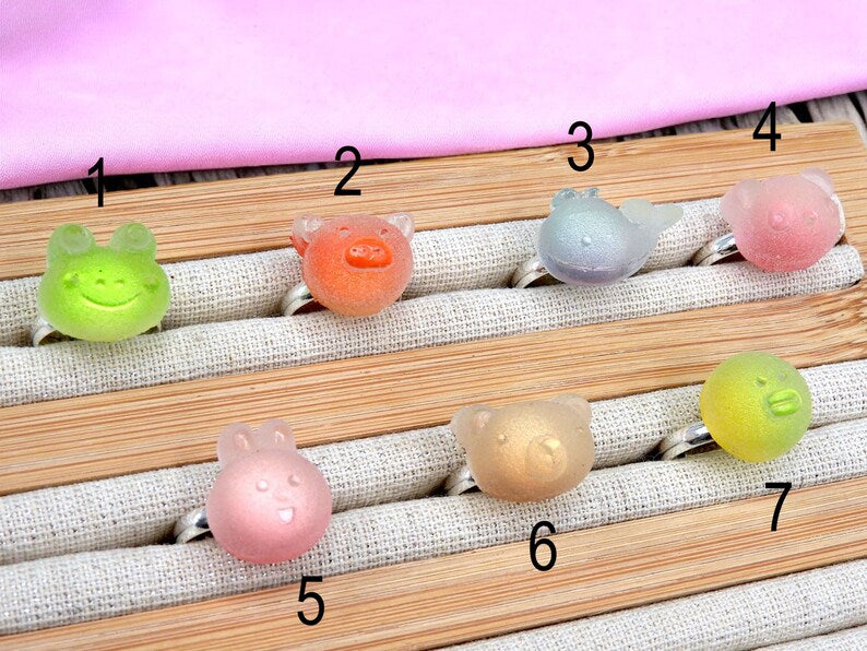 Bagues Réglables pour Enfant - Animaux - Effet bonbon sucré