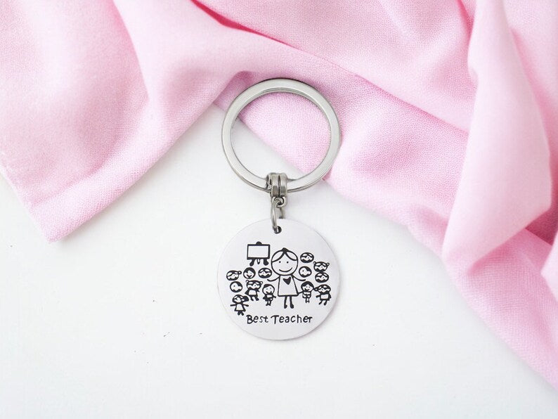 Porte Clés - Message Merci Maitresse - Professeur des Ecoles - Best Teacher - Année Scolaire - Pendentif Sac - Acier Inoxydable