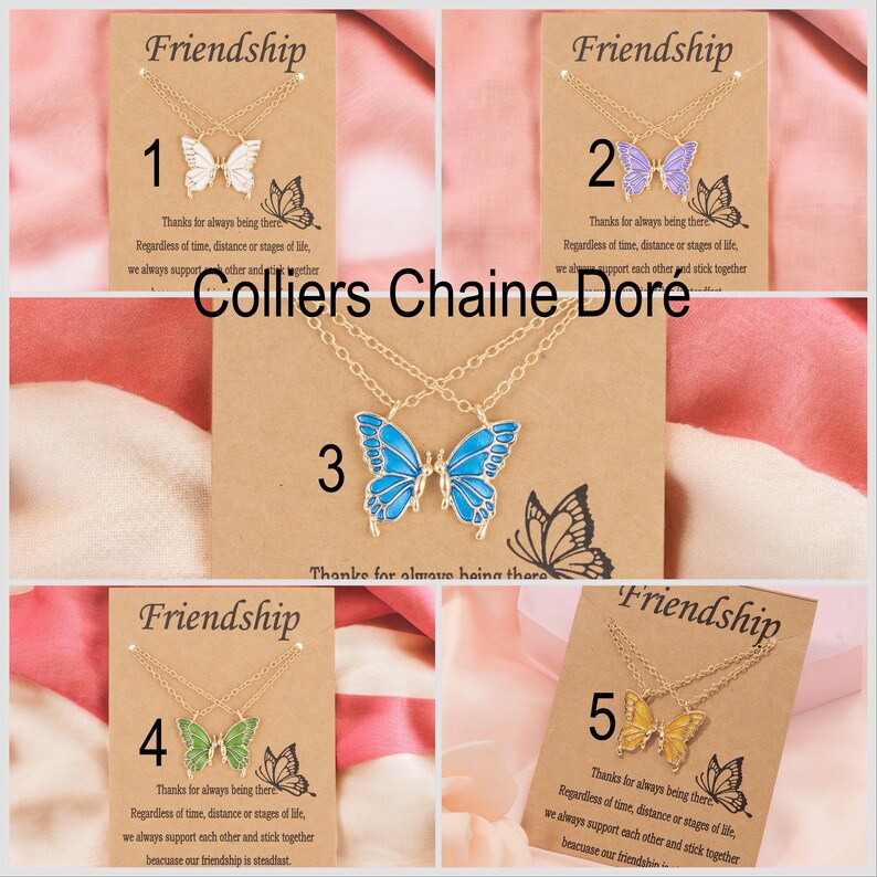 Set of 2 Butterfly Friendship Necklaces - BFF Best Friends Forever - Fantasy - Gold or Silver Pendant