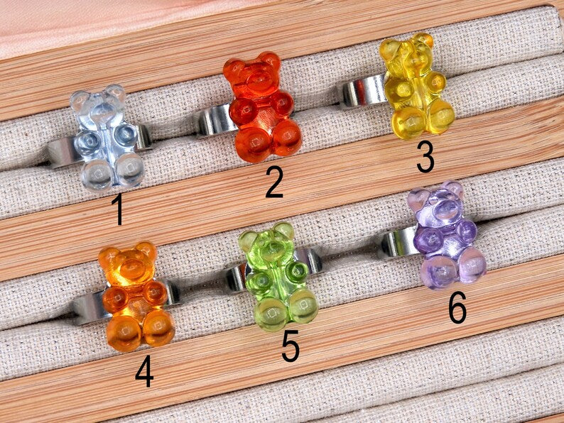 Bague Ourson - Taille Ajustable Pour Adulte - Bonbon Ourson translucide