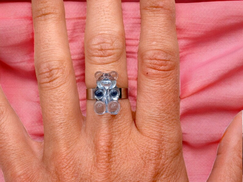 Bague Ourson - Taille Ajustable Pour Adulte - Bonbon Ourson translucide