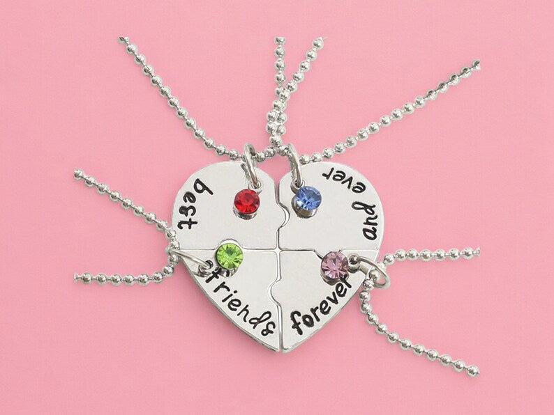 Lot de 4 Colliers D'amitié - Coeur - BFF - Best Friends Forever - Fantaisie - Pendentif et Chaine Argenté - Strass - Amitié