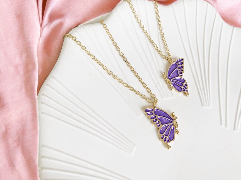Set of 2 Butterfly Friendship Necklaces - BFF Best Friends Forever - Fantasy - Gold or Silver Pendant