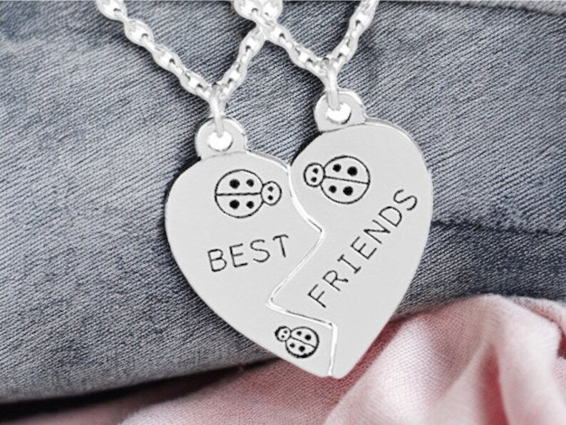 Lot de 2 Colliers D'amitié - Coeur Coccinelles - BFF - Best Friends Forever - Fantaisie - Pendentif et Chaine Argenté - Amitié