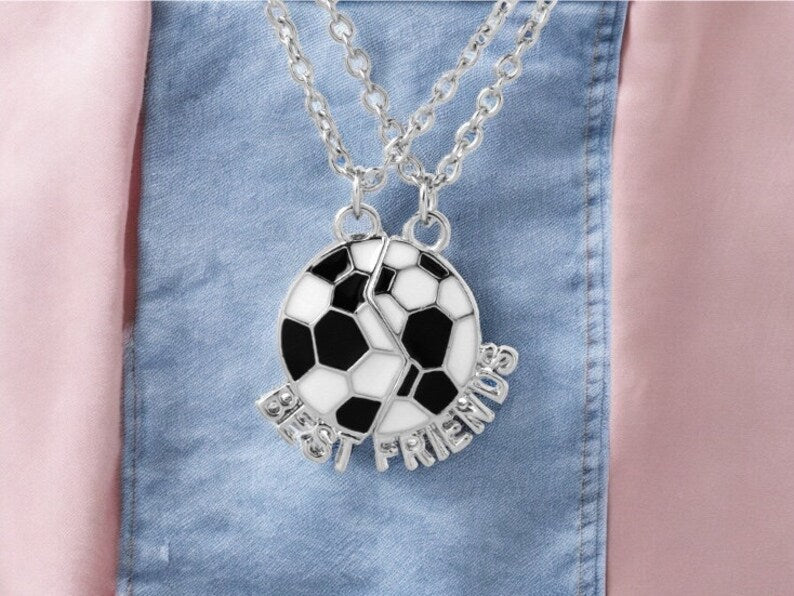 Lot de 2 Colliers D'amitié - Ballon de Football - BFF - Best Friends Forever - Fantaisie - Pendentif et Chaine Argenté - Amitié