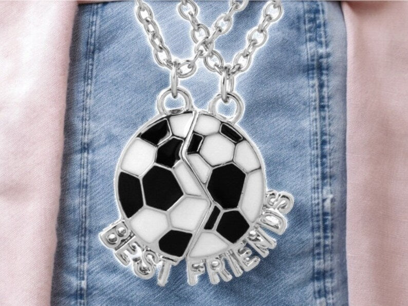Lot de 2 Colliers D'amitié - Ballon de Football - BFF - Best Friends Forever - Fantaisie - Pendentif et Chaine Argenté - Amitié