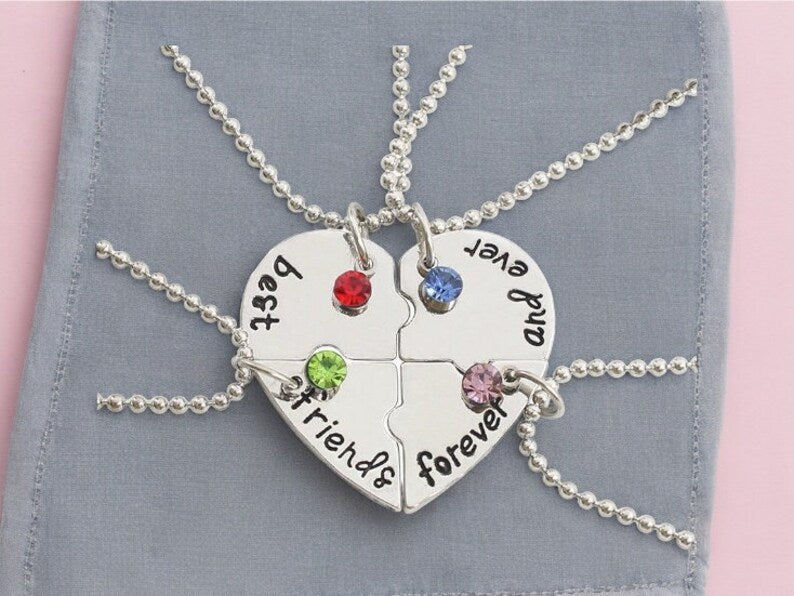 Lot de 4 Colliers D'amitié - Coeur - BFF - Best Friends Forever - Fantaisie - Pendentif et Chaine Argenté - Strass - Amitié