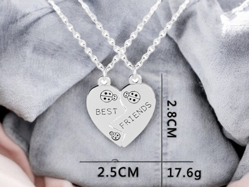 Lot de 2 Colliers D'amitié - Coeur Coccinelles - BFF - Best Friends Forever - Fantaisie - Pendentif et Chaine Argenté - Amitié