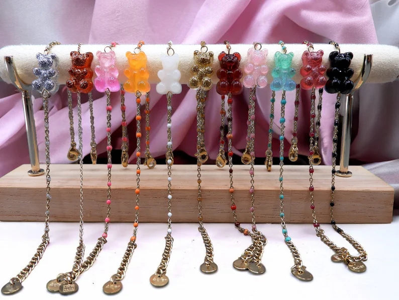 Bracelet Ourson Bonbon Translucide Couleur - Acier Inoxydable Doré