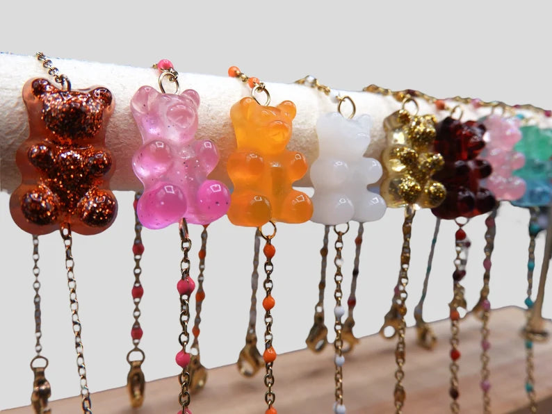 Bracelet Ourson Bonbon Translucide Couleur - Acier Inoxydable Doré