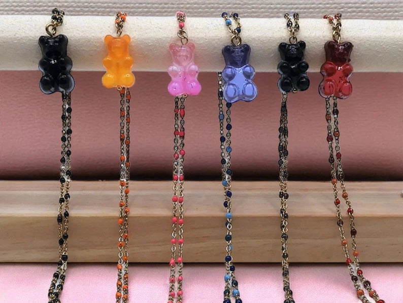 Collier Ourson Bonbon Translucide  - Acier Inoxydable Doré