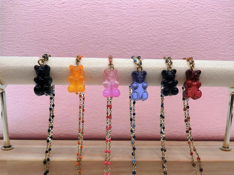 Collier Ourson Bonbon Translucide  - Acier Inoxydable Doré