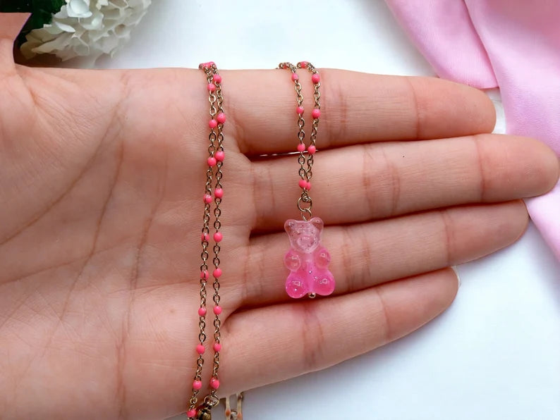 Collier Ourson Bonbon Translucide  - Acier Inoxydable Doré