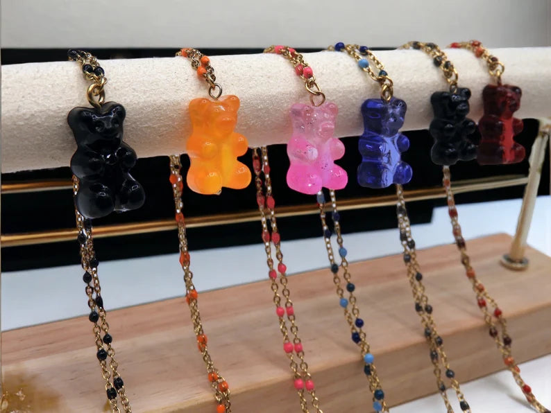 Collier Ourson Bonbon Translucide  - Acier Inoxydable Doré