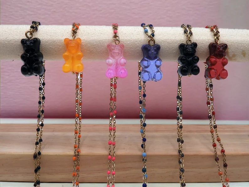 Collier Ourson Bonbon Translucide  - Acier Inoxydable Doré