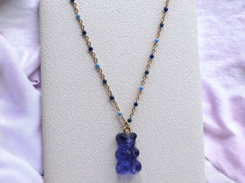 Collier Ourson Bonbon Translucide  - Acier Inoxydable Doré