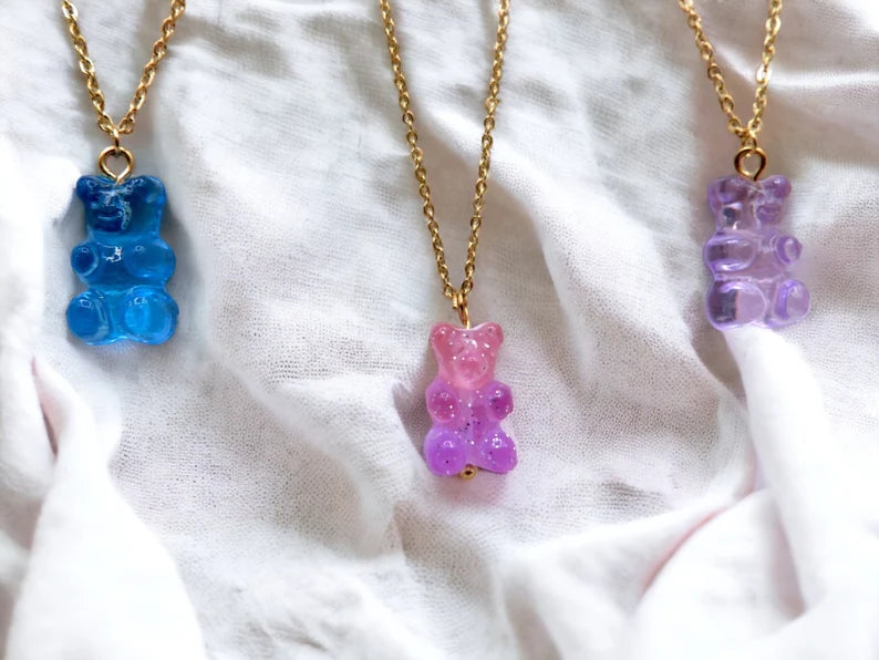 Collier Ourson Bonbon Translucide - Acier Inoxydable Doré