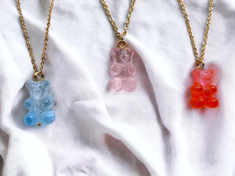 Collier Ourson Bonbon Translucide - Acier Inoxydable Doré