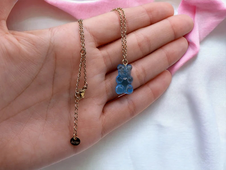 Collier Ourson Bonbon Translucide - Acier Inoxydable Doré