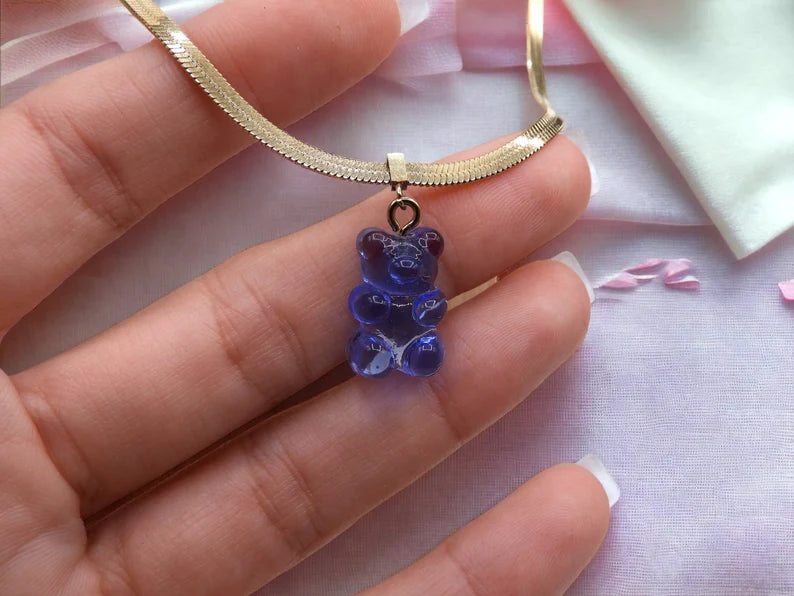 Collier Ourson Bonbon Translucide - Acier Inoxydable Doré