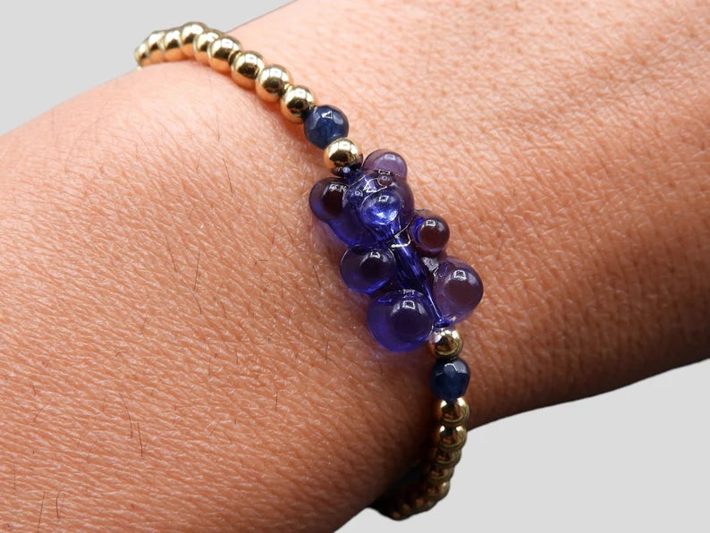 Bracelet Elastique Ourson Bonbon Translucide et Pailleté - Acier Inoxydable Doré