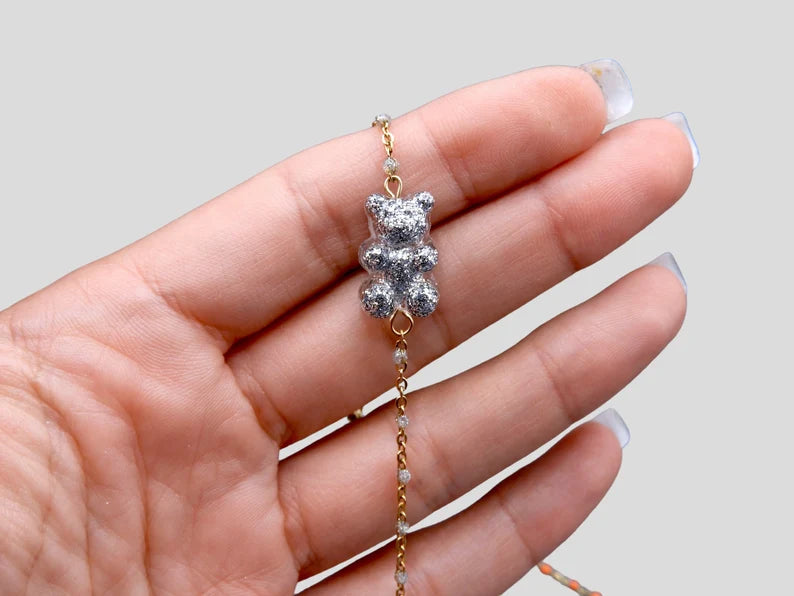 Bracelet Ourson Bonbon Translucide Couleur - Acier Inoxydable Doré