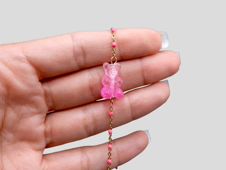 Bracelet Ourson Bonbon Translucide Couleur - Acier Inoxydable Doré