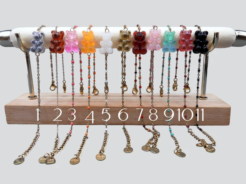 Bracelet Ourson Bonbon Translucide Couleur - Acier Inoxydable Doré