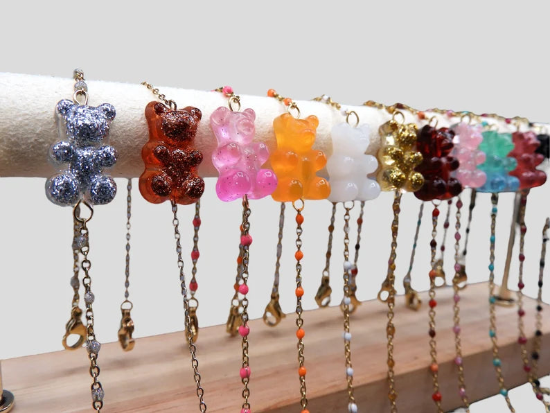 Bracelet Ourson Bonbon Translucide Couleur - Acier Inoxydable Doré